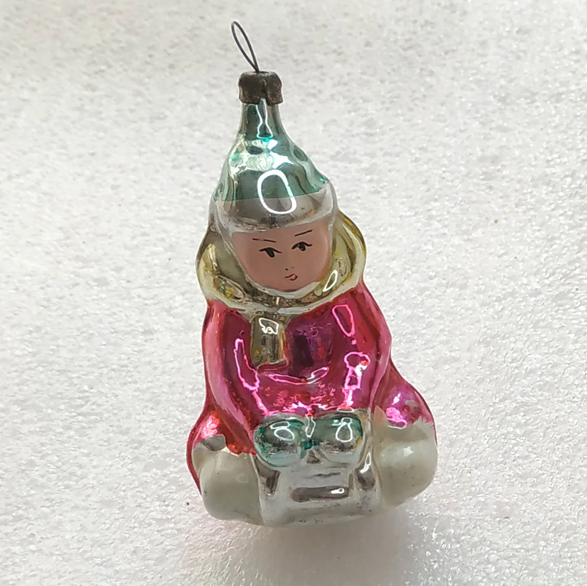 Vintage Glass Christmas Ornament USSR Antique Tree Toy Decor Boy on Sledge