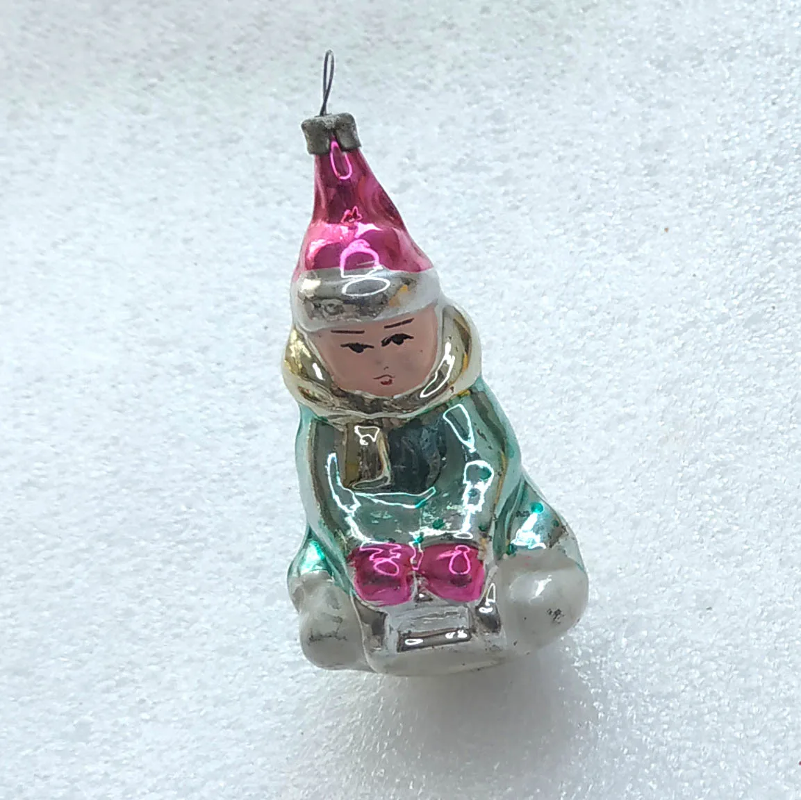 Vintage Glass Christmas Ornament USSR Antique Tree Toy Decor Boy on Sledge