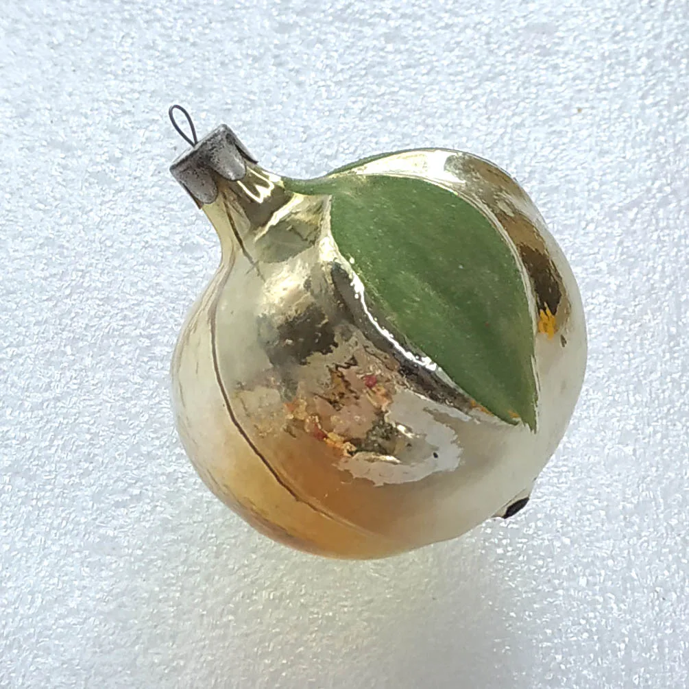 Vintage Silver Glass Christmas Ornament USSR Antique Tree Toy Decor Apple