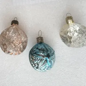 Set of 3 Vintage Silver Glass Christmas Ornaments USSR Antique Stars