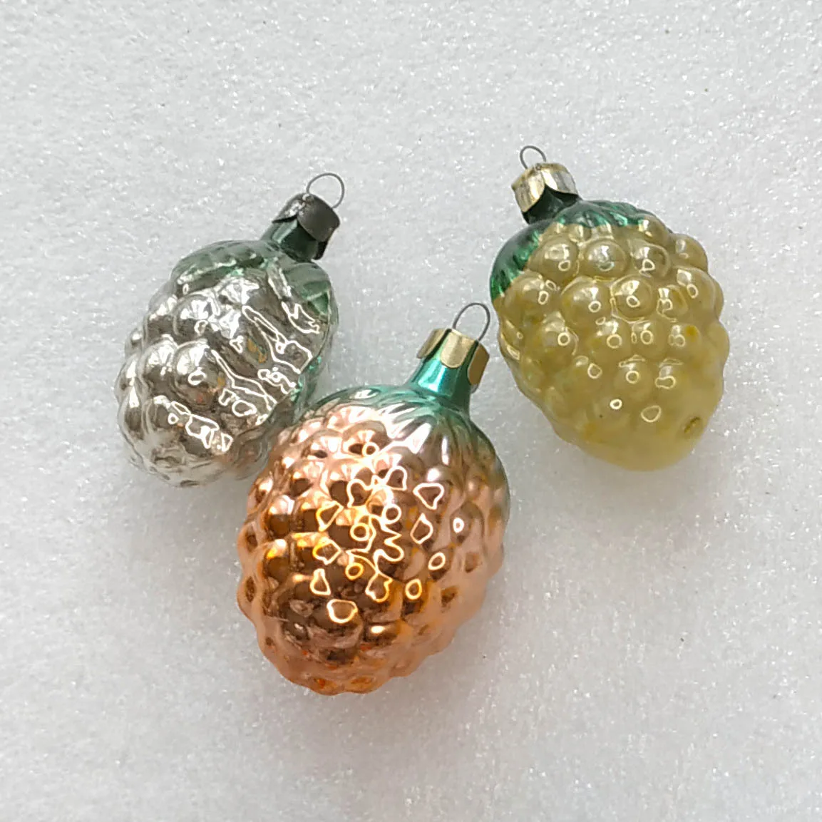 Set of 3 Vintage Silver Glass Christmas Ornaments USSR Antique Grapes