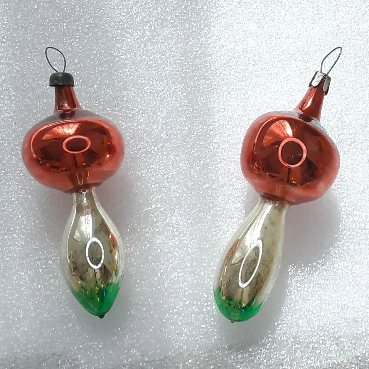 Set of 2 Vintage Mercury Glass Christmas Ornament USSR Antique Mushroom