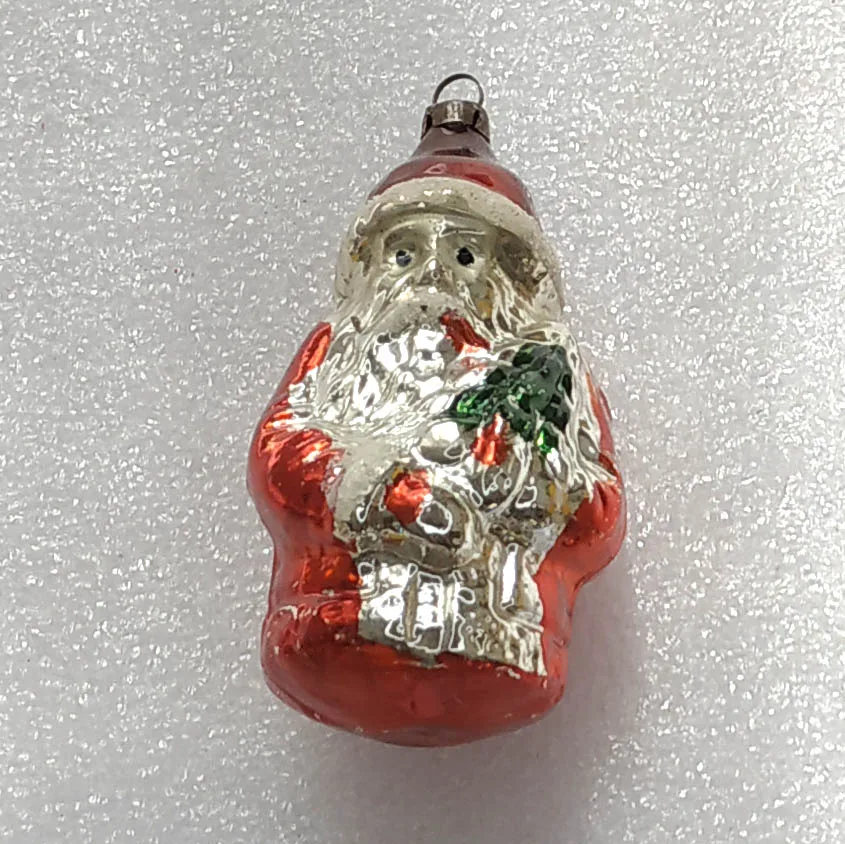 Vintage Mercury Glass Christmas Ornaments GDR Antique Santa