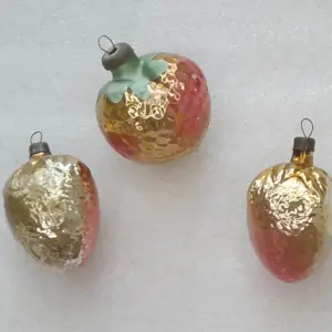 Set of 3 Vintage Christmas Glass Ornaments Tree USSR Antique Decor Strawberry