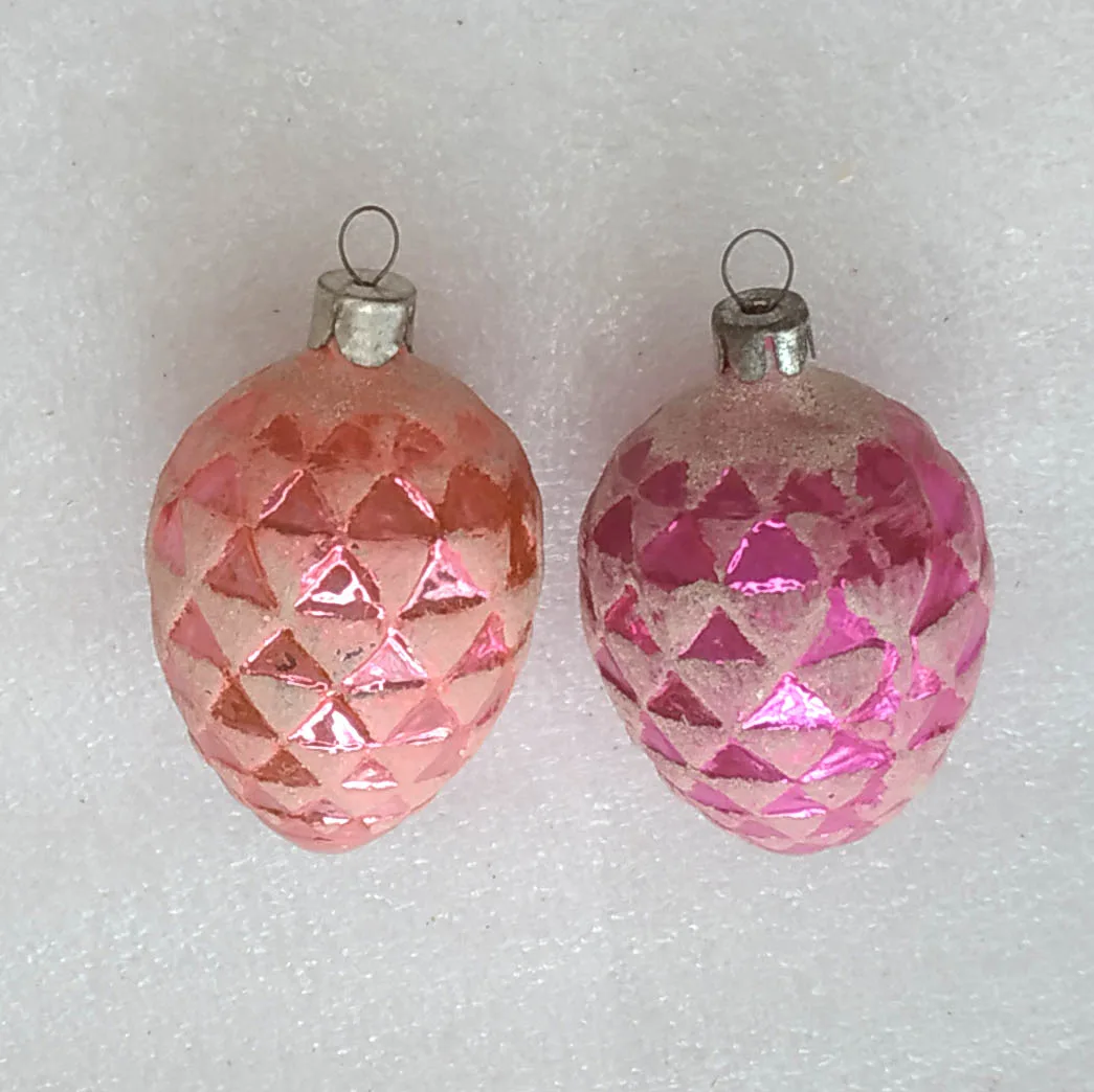 Set of 2 Vintage Christmas Glass Ornaments Tree USSR Antique Decor Cones