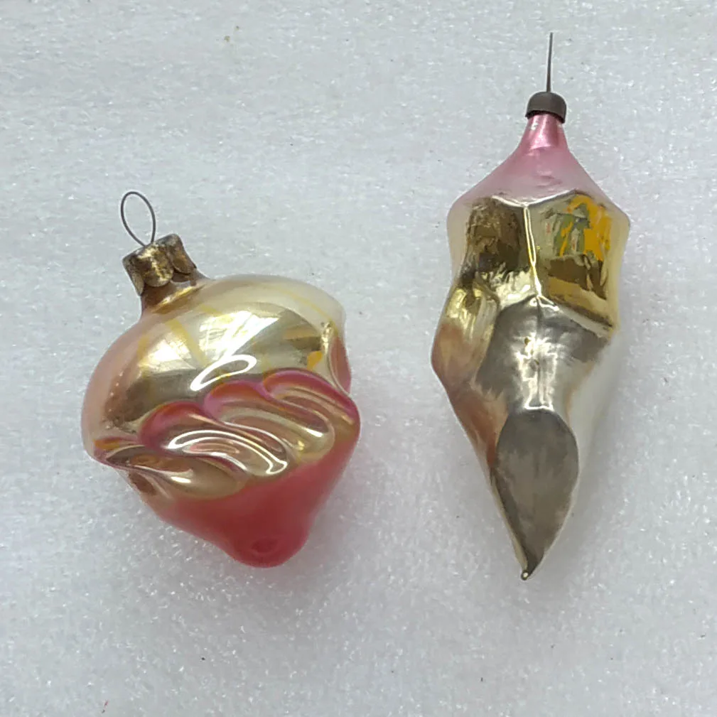Set of 2 Antique Vintage Silver Glass USSR Christmas Ornaments