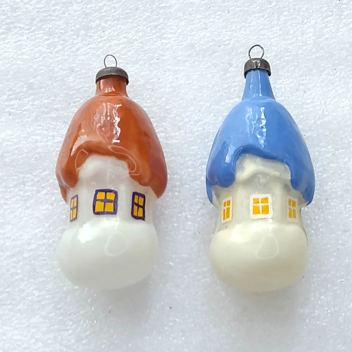 Set of 2 Vintage Glass USSR Christmas Antique Ornament Tree Restored Decor Houses