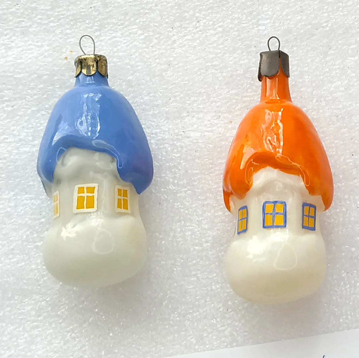 Set of 2 Vintage Glass USSR Christmas Antique Ornament Tree Restored Decor Houses