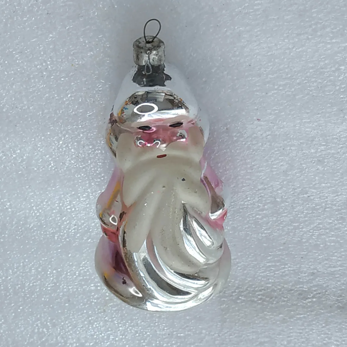 Antique Vintage Silver Glass USSR Christmas Ornament Santa