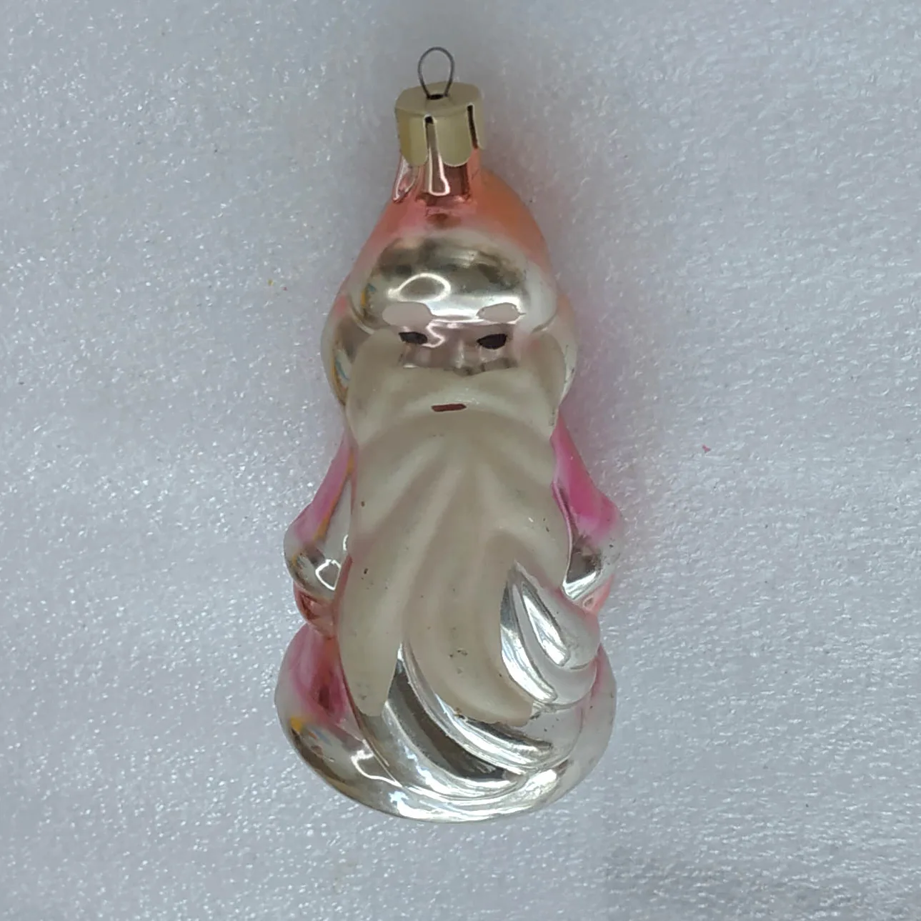 Antique Vintage Silver Glass USSR Christmas Ornament Santa