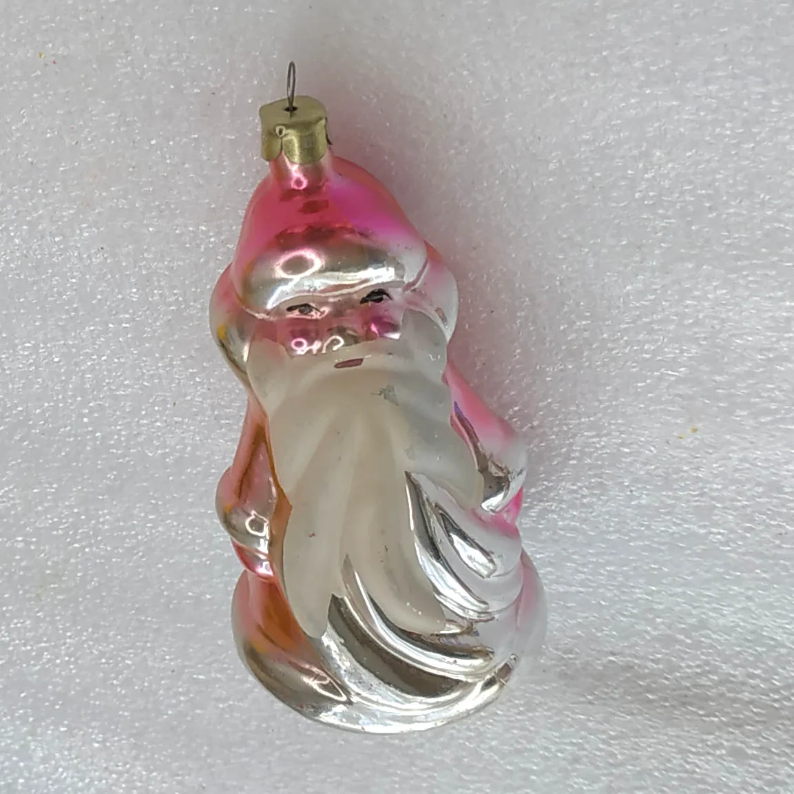 Antique Vintage Silver Glass USSR Christmas Ornament Santa