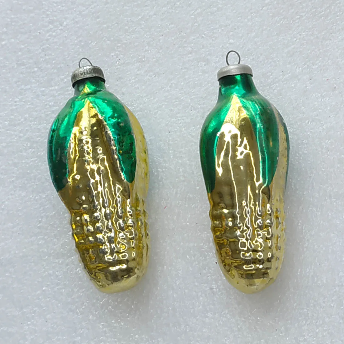 Set of 2 Vintage Silver Glass USSR Christmas Antique Ornaments Corns