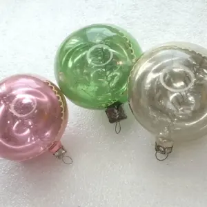 Set of 3 Vintage Silver Glass USSR Christmas Antique Ornament Balls