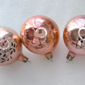 Set of 3 Vintage Silver Glass USSR Christmas Antique Ornaments Balls