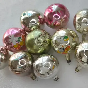 Set of 10 Vintage Silver Glass USSR Christmas Antique Ornaments Balls