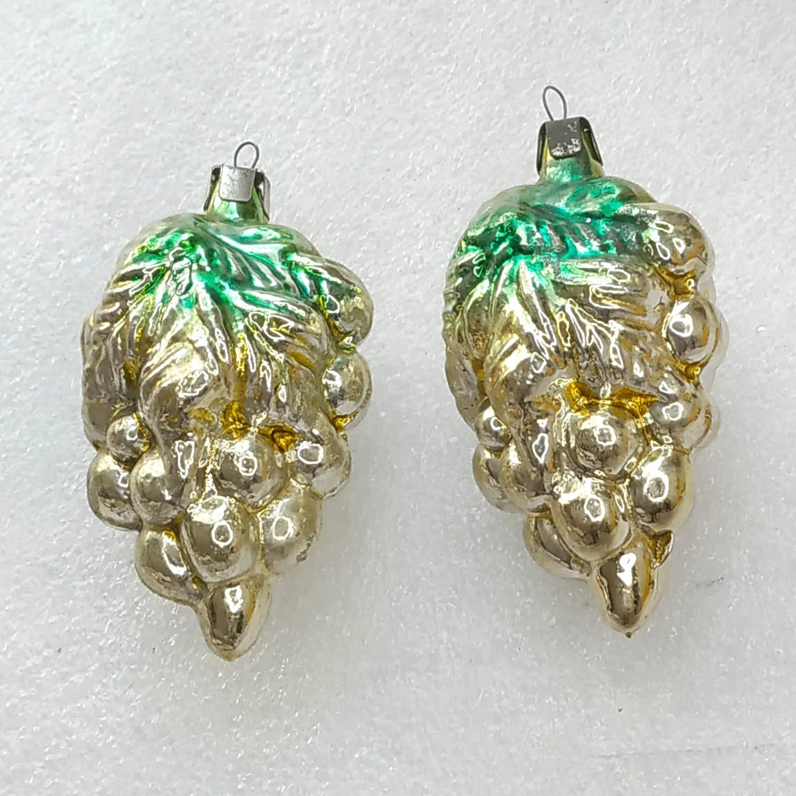 Set of 2 Vintage Silver Glass USSR Christmas Antique Ornaments Grapes