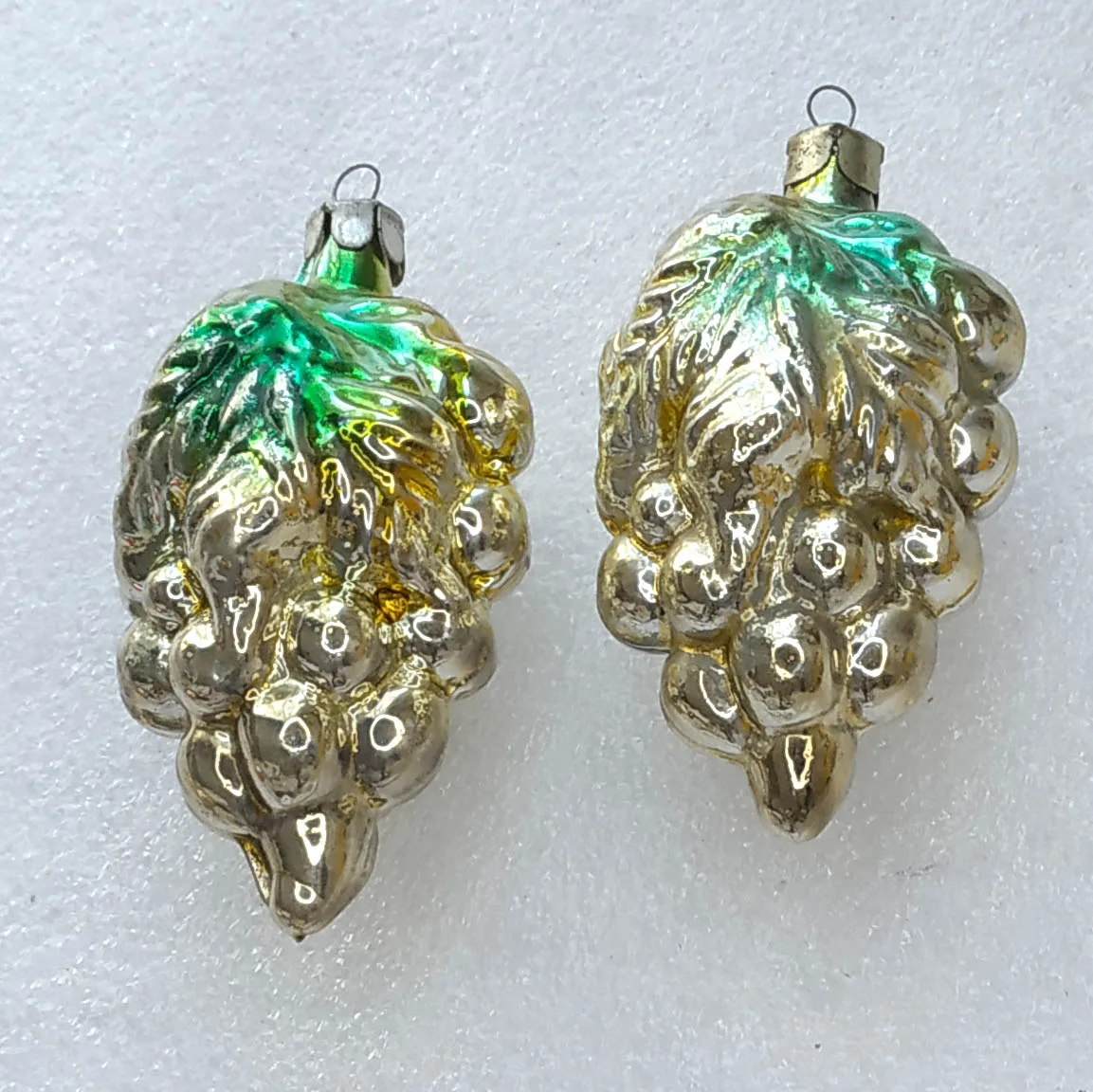 Set of 2 Vintage Silver Glass USSR Christmas Antique Ornaments Grapes