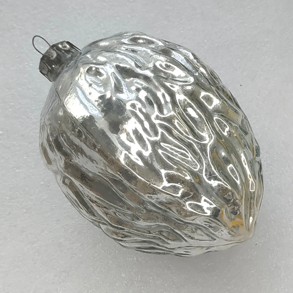 Vintage Christmas Mercury Glass Ornament USSR Antique Big Walnut