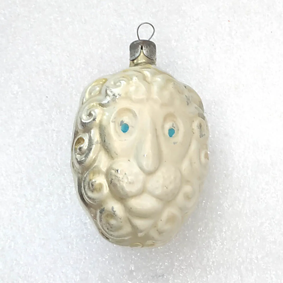 Vintage Christmas Silver Glass Ornament Tree USSR Toy Antique Decor Lion