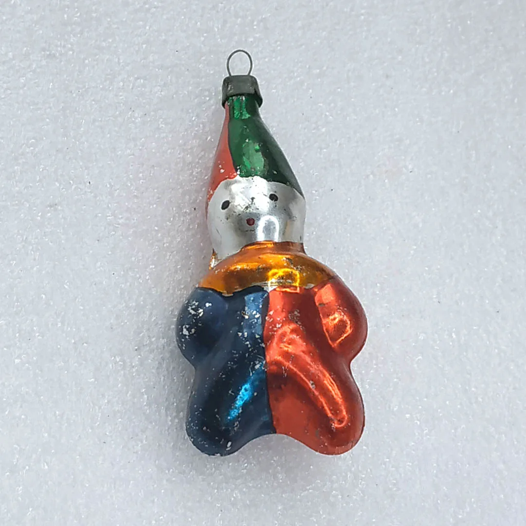 Vintage Christmas Silver Glass Ornament Tree USSR Toy Antique Decor Clown