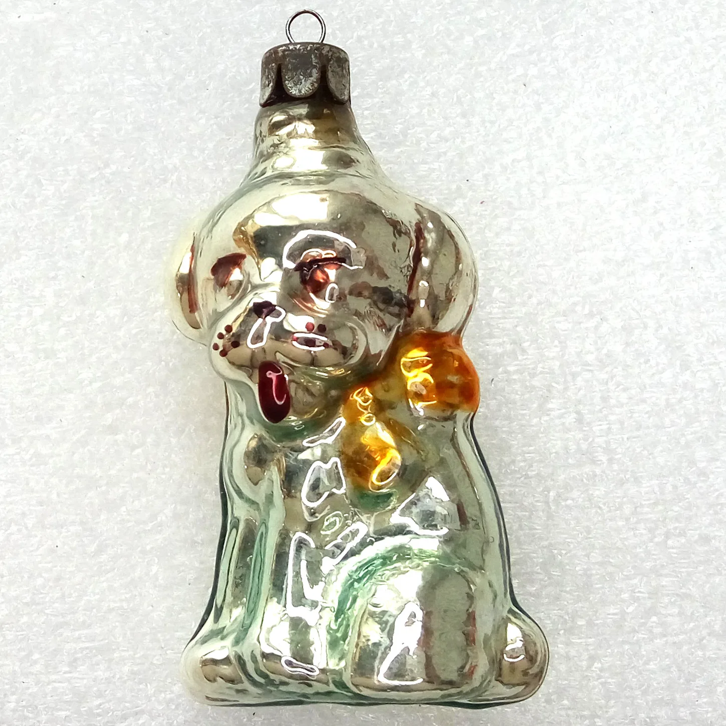 Vintage Ukrainian Glass Christmas Ornament Puppy