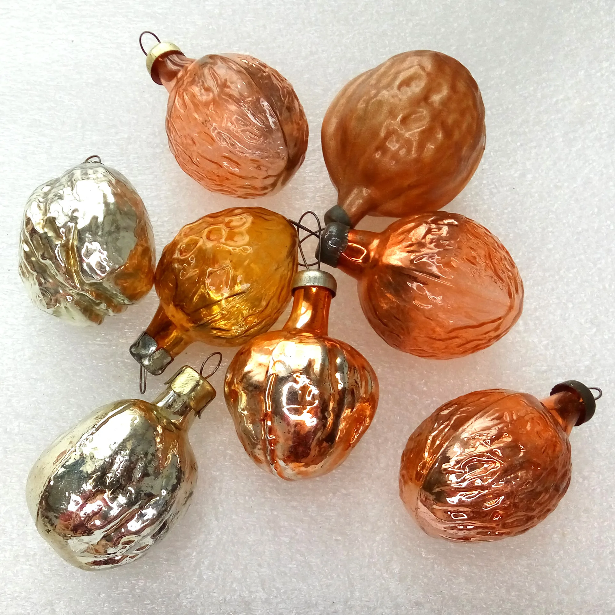 Set of 8 Vintage Antique Glass Christmas Ornaments USSR Nuts