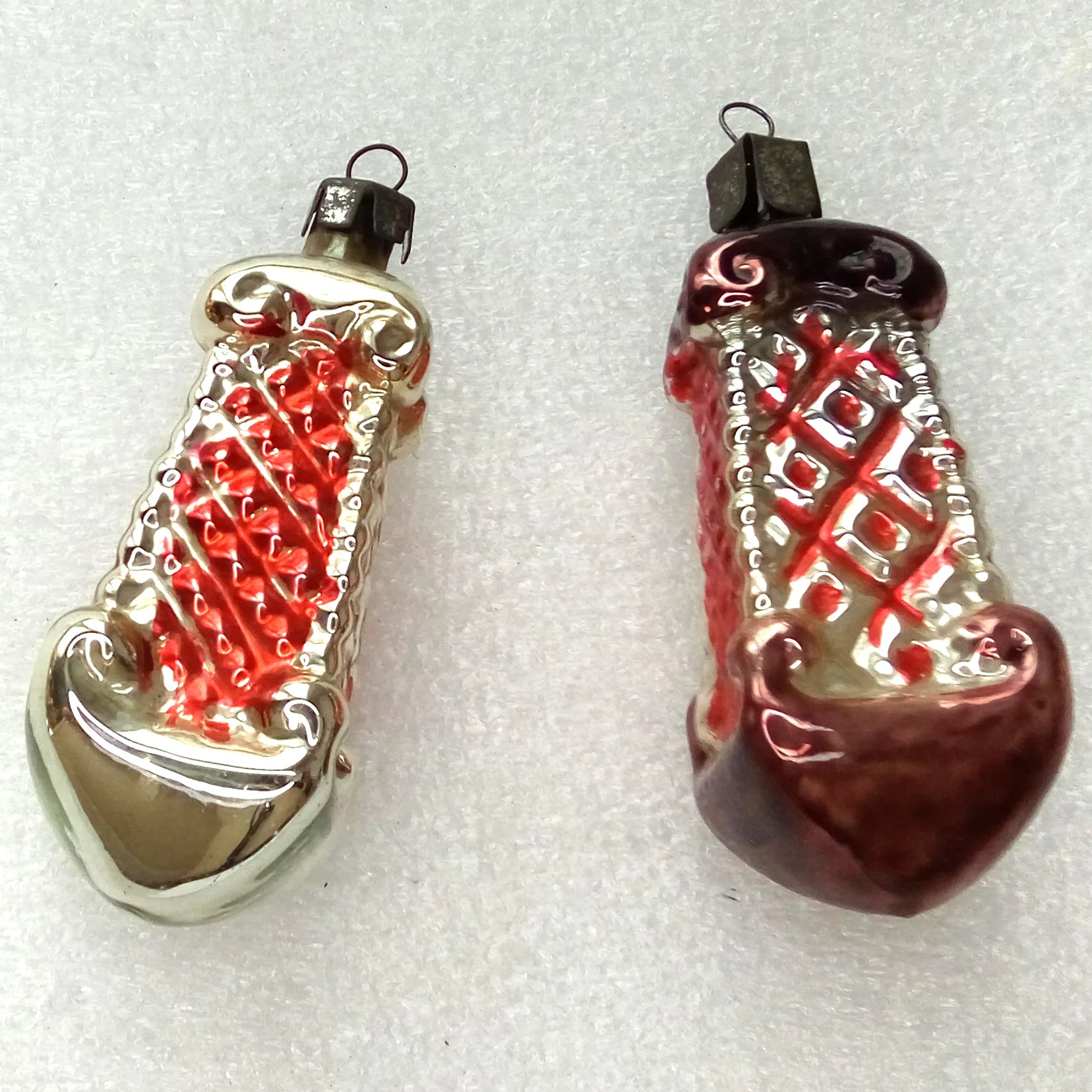 Set of 2 Vintage Ukrainian Glass Christmas Ornaments Lanterns