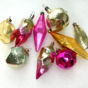 Set of 9 Antique Vintage Silver Glass Christmas Ornaments USSR