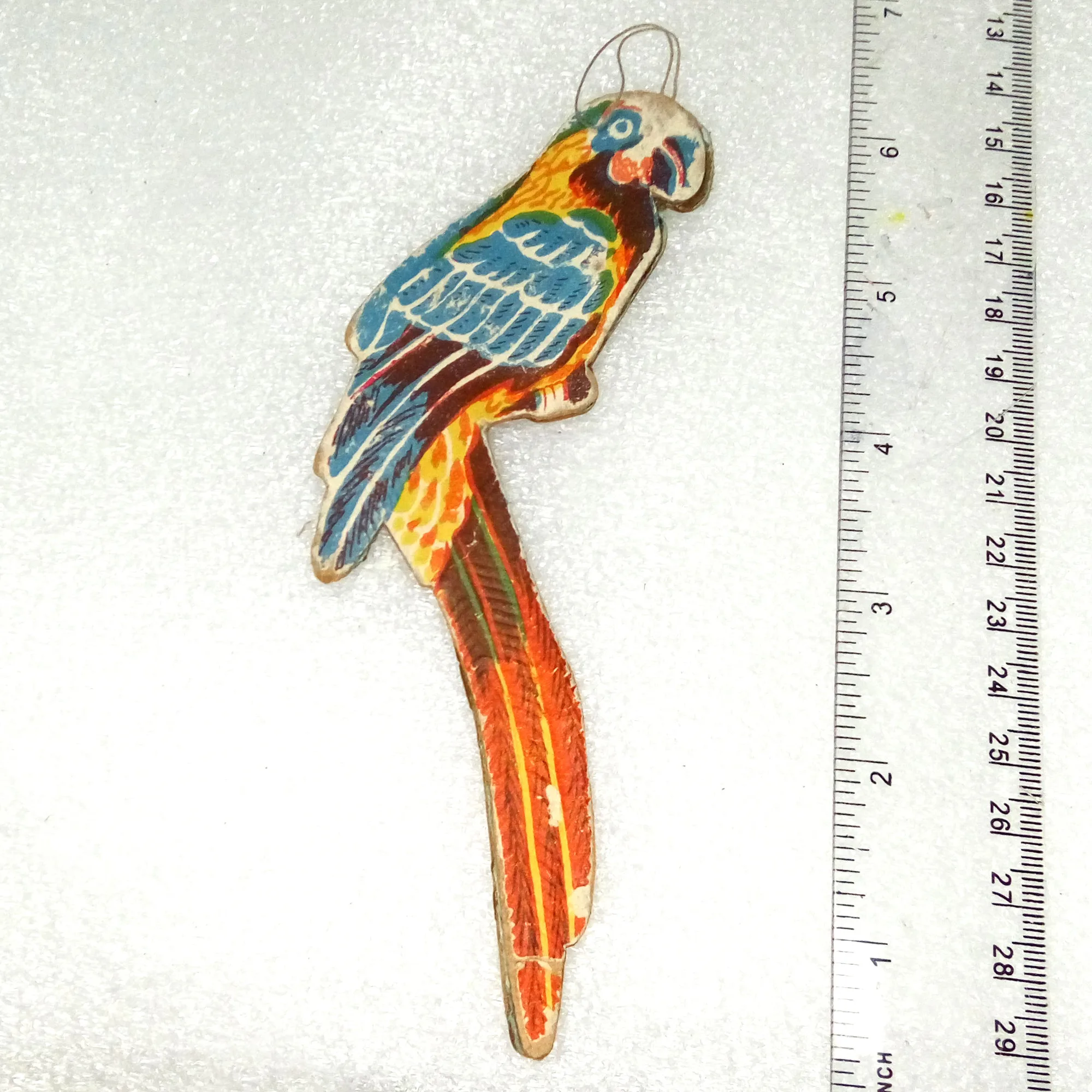 Vintage Ukrainian Cardboard "Dresden" Christmas Ornament Parrot