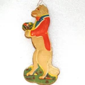 Vintage Ukrainian Cardboard "Dresden" Christmas Ornament Wolf