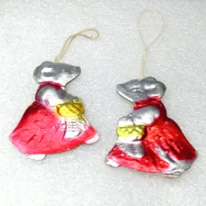 Set of 2 Vintage Ukrainian Cardboard "Dresden" Christmas Tree Ornament Mouses