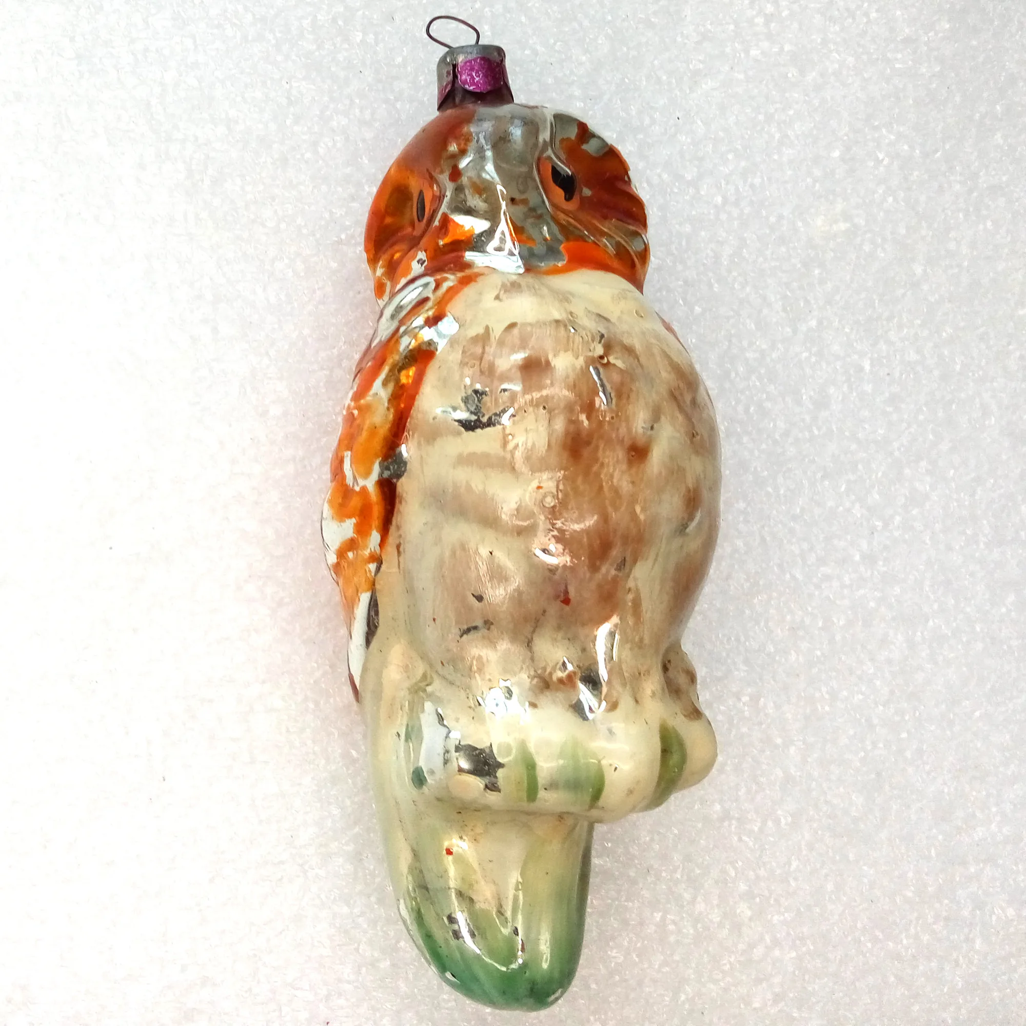 Old Antique Vintage Ukrainian Glass Christmas Ornament Wise Owl