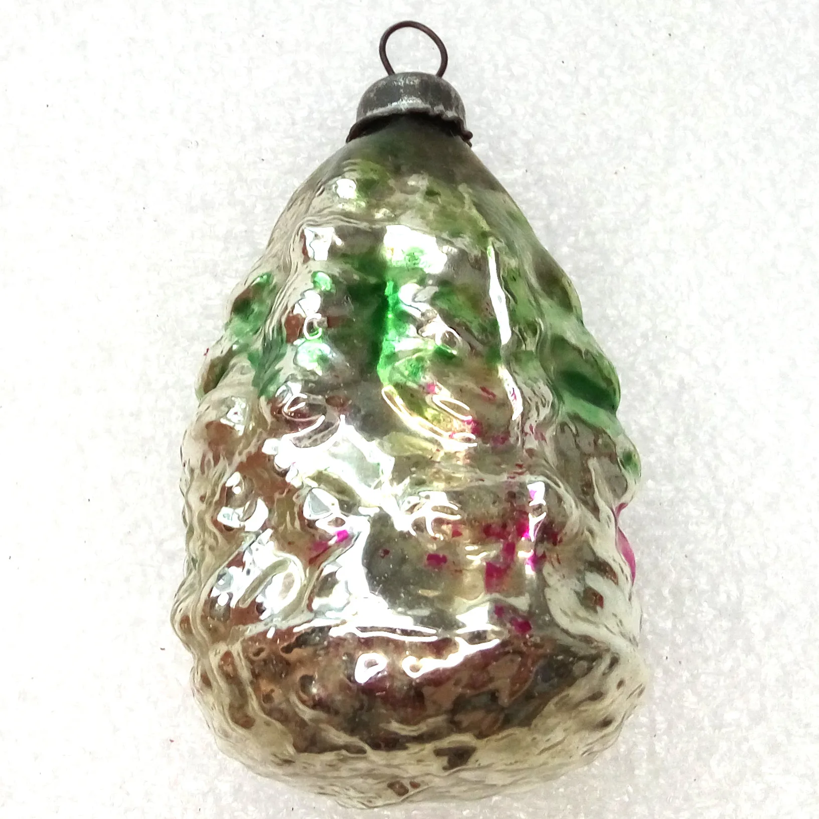 Vintage Ukrainian Glass Christmas Ornament Santa in Forest