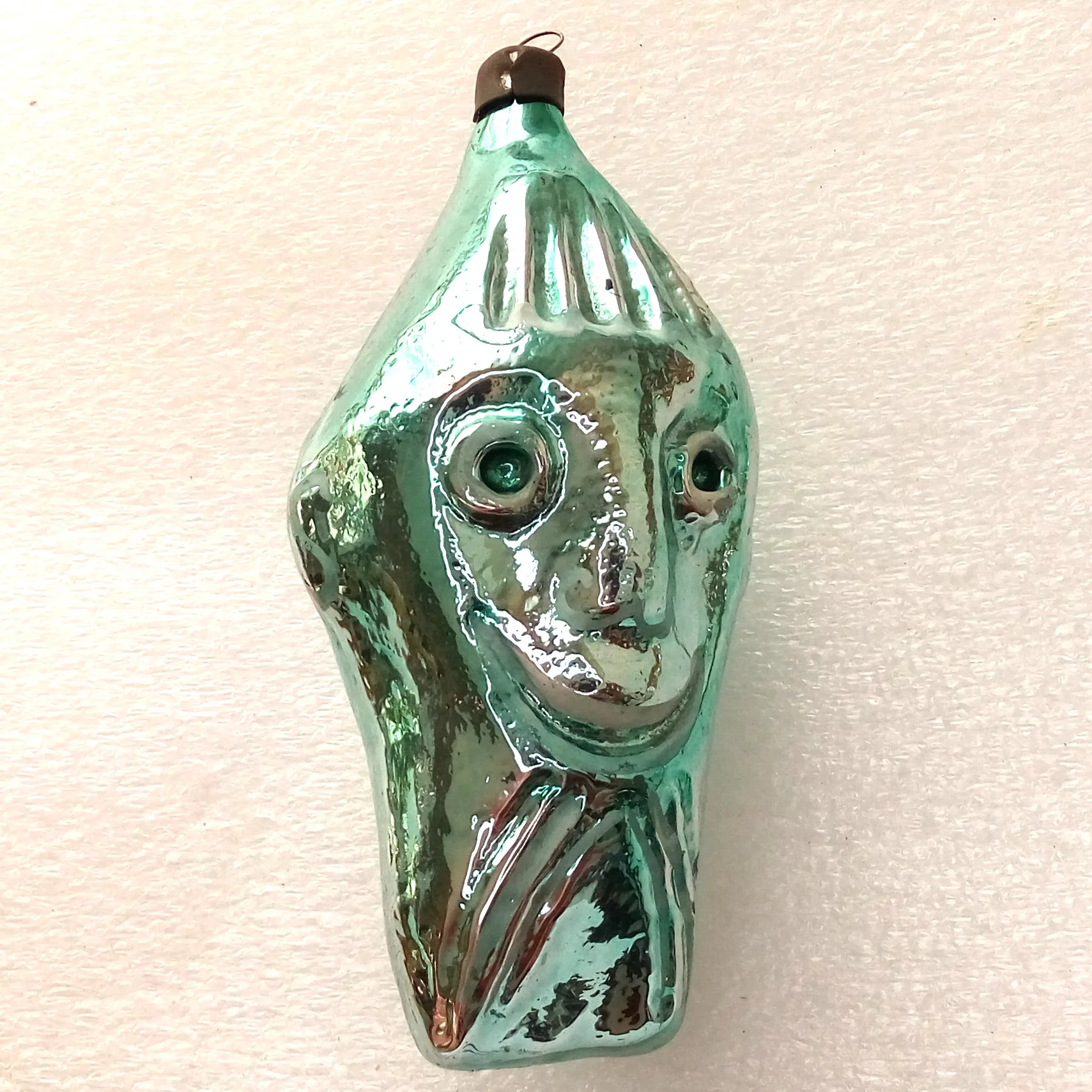 Vintage Ukrainian Glass Christmas Ornament Two Faced