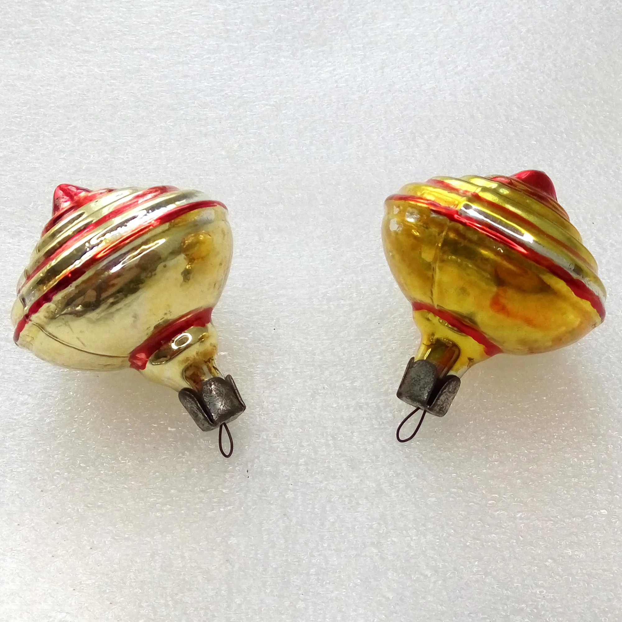 Set of 2 Vintage Glass Christmas Ornaments Tree Whirligigs