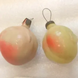 Set of 2 Vintage Russian Glass Christmas Tree Ornament Tomato & Apricot