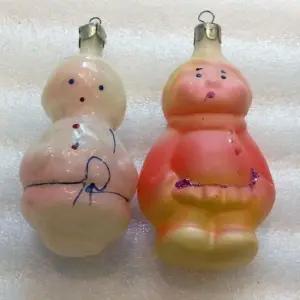 Set of 2 Vintage Russian Paint Glass Christmas Tree Ornaments Kids