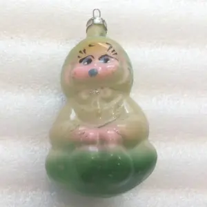 Vintage Russian Painted Glass Christmas Tree Ornament Baby