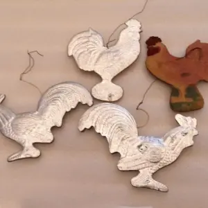 Set of 4 Vintage Cardboard Christmas Tree Ornaments Toy Roosters
