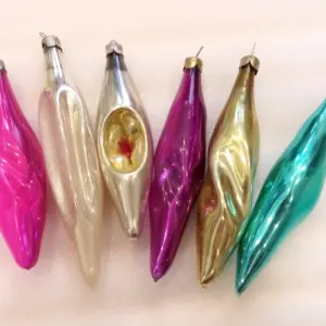 Set of 6 Vintage Glass Christmas Tree Ornaments Toy Old Icicles