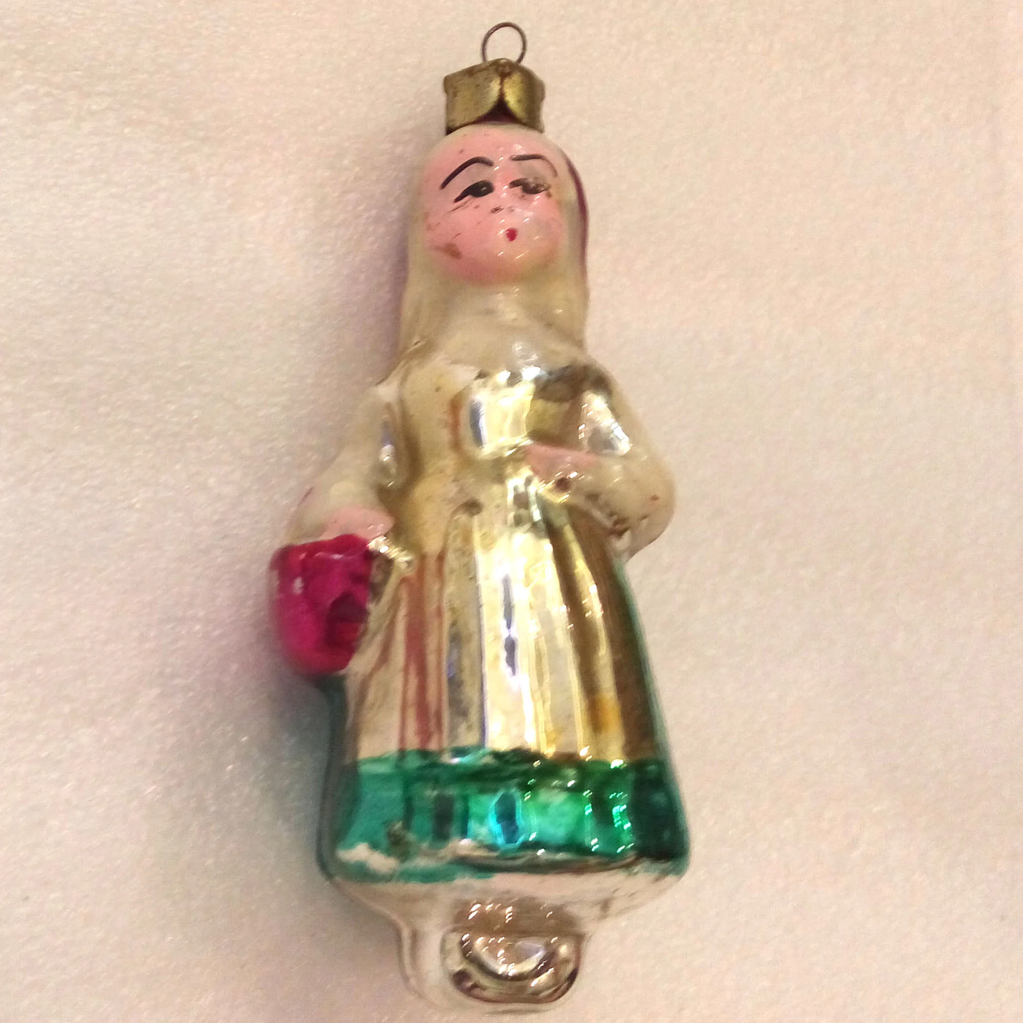 Vintage Glass Christmas Ornament Red Hood