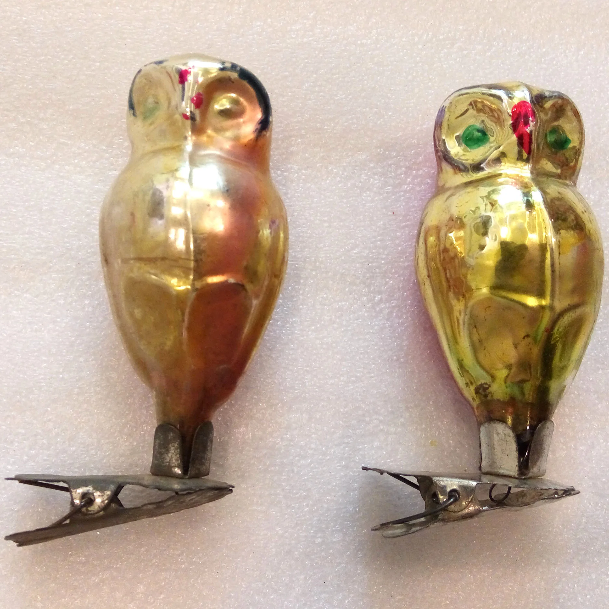 Set of 2 Vintage Glass Christmas Ornament Old Owls