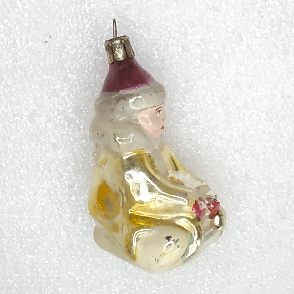 Antique Vintage Glass Christmas Ornament Tree USSR Kid on Sledge