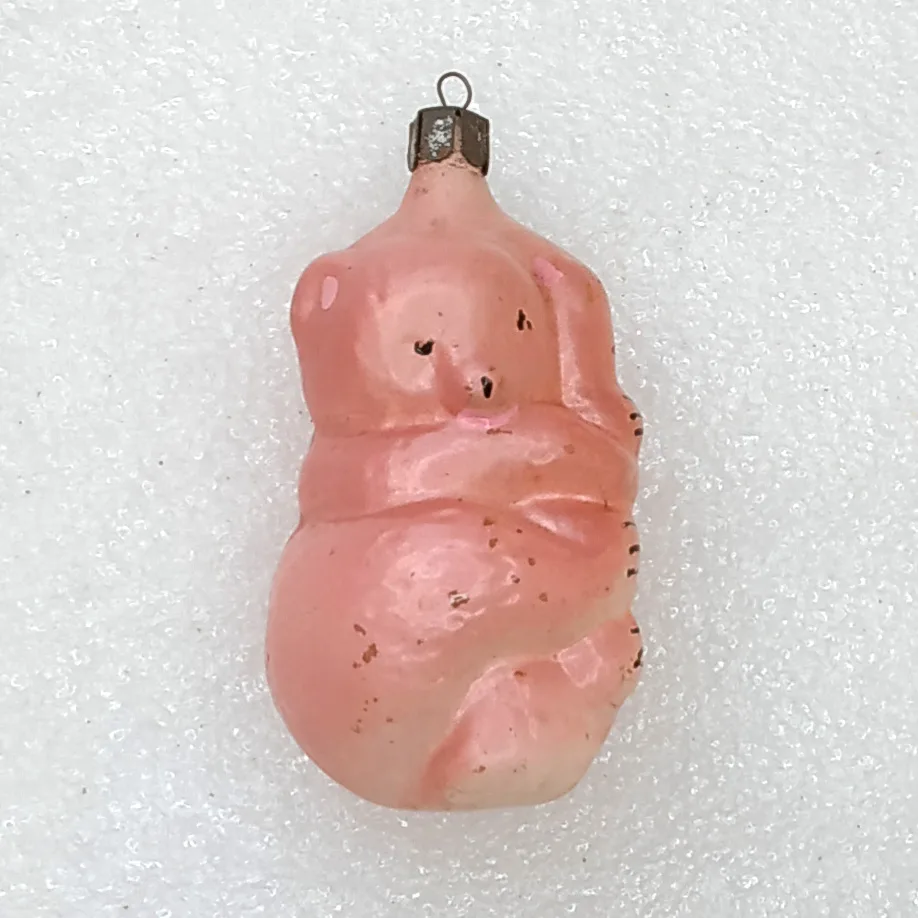 Antique Vintage Glass Christmas Ornament USSR Bear on Birch