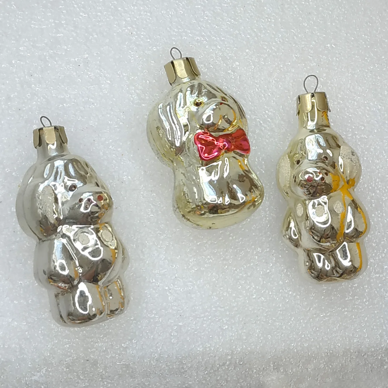 Set of 3 Antique Vintage Glass Christmas Ornament Tree USSR Puppies