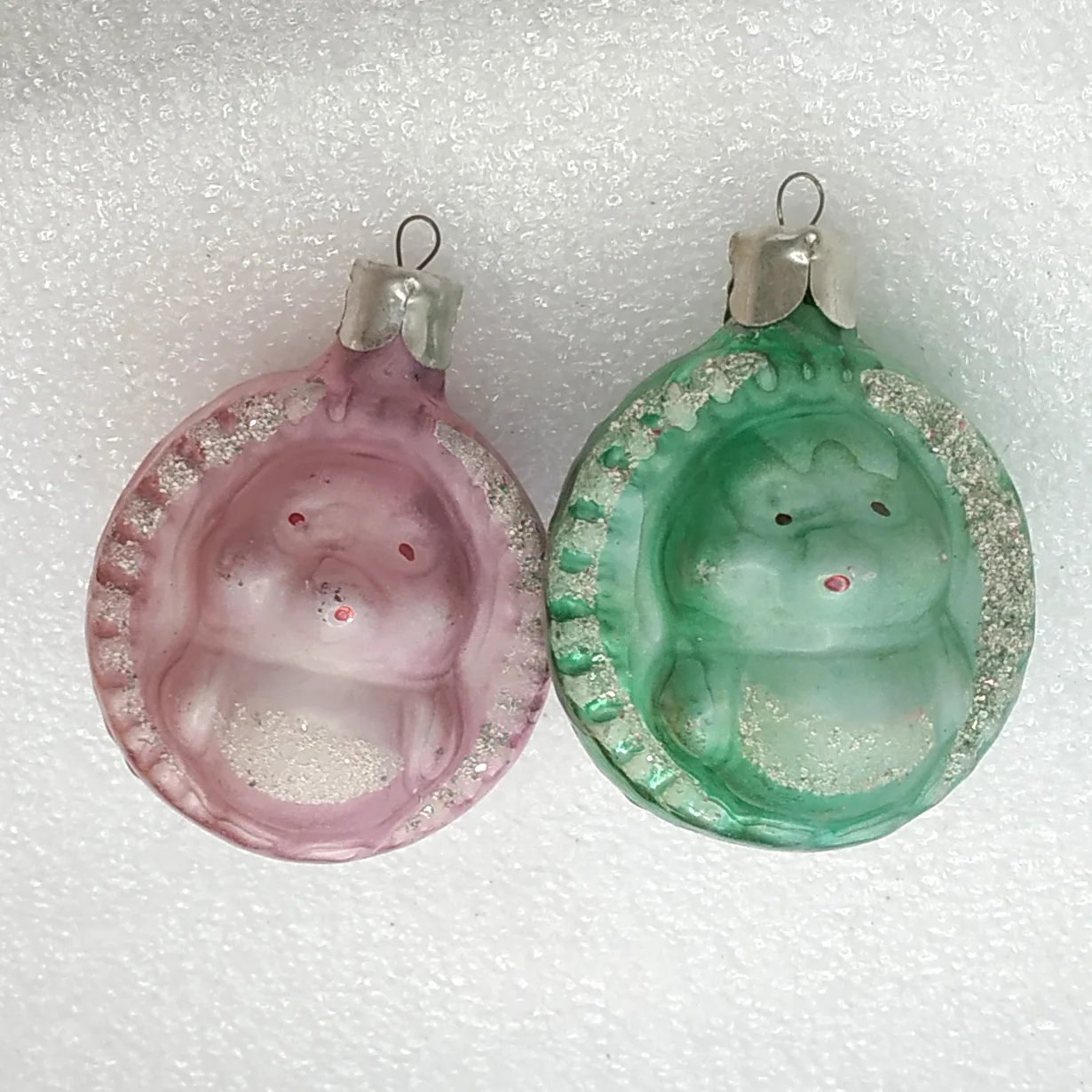 Set of 2 Antique Vintage Glass Christmas Ornament Tree USSR Hedgehogs