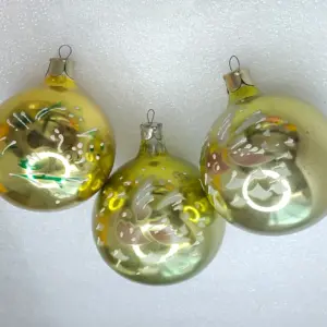 Set of 3 Antique Vintage Glass Christmas Ornament USSR Balls