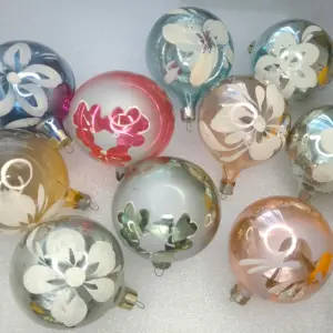Set of 10 Antique Vintage Glass Christmas Ornament USSR Balls