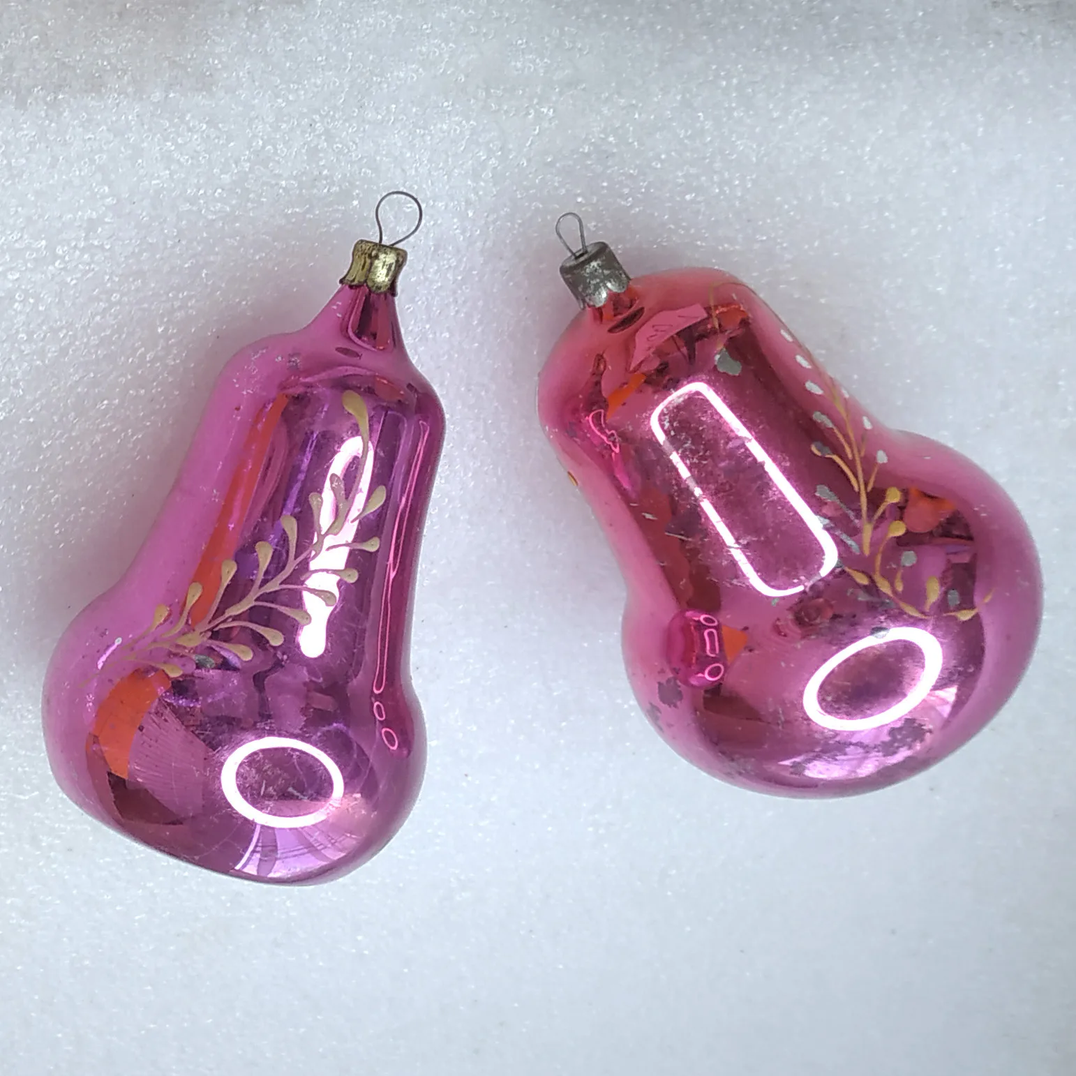Set of 2 Antique Vintage Silver Glass Christmas Ornament USSR Bells