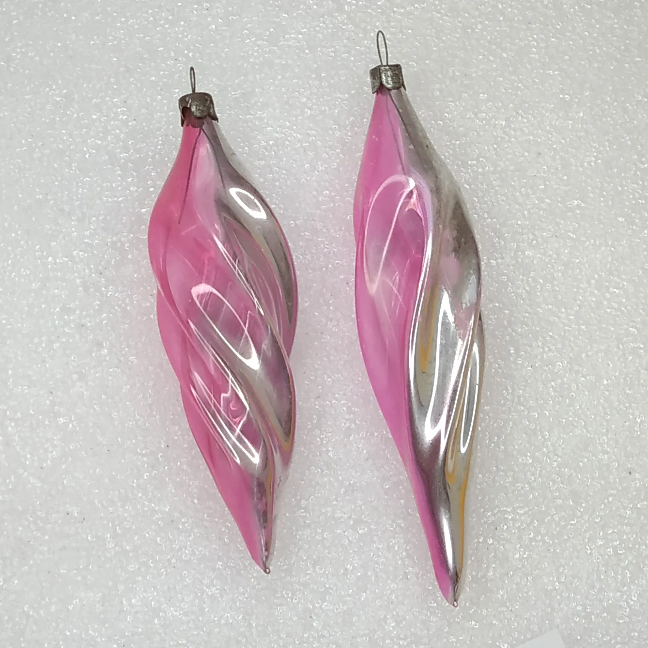 Set of 2 Antique Vintage Silver Glass Christmas Ornament USSR Icicles